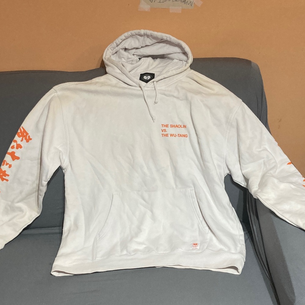 Wu wear white Hoodie with Orange Accents